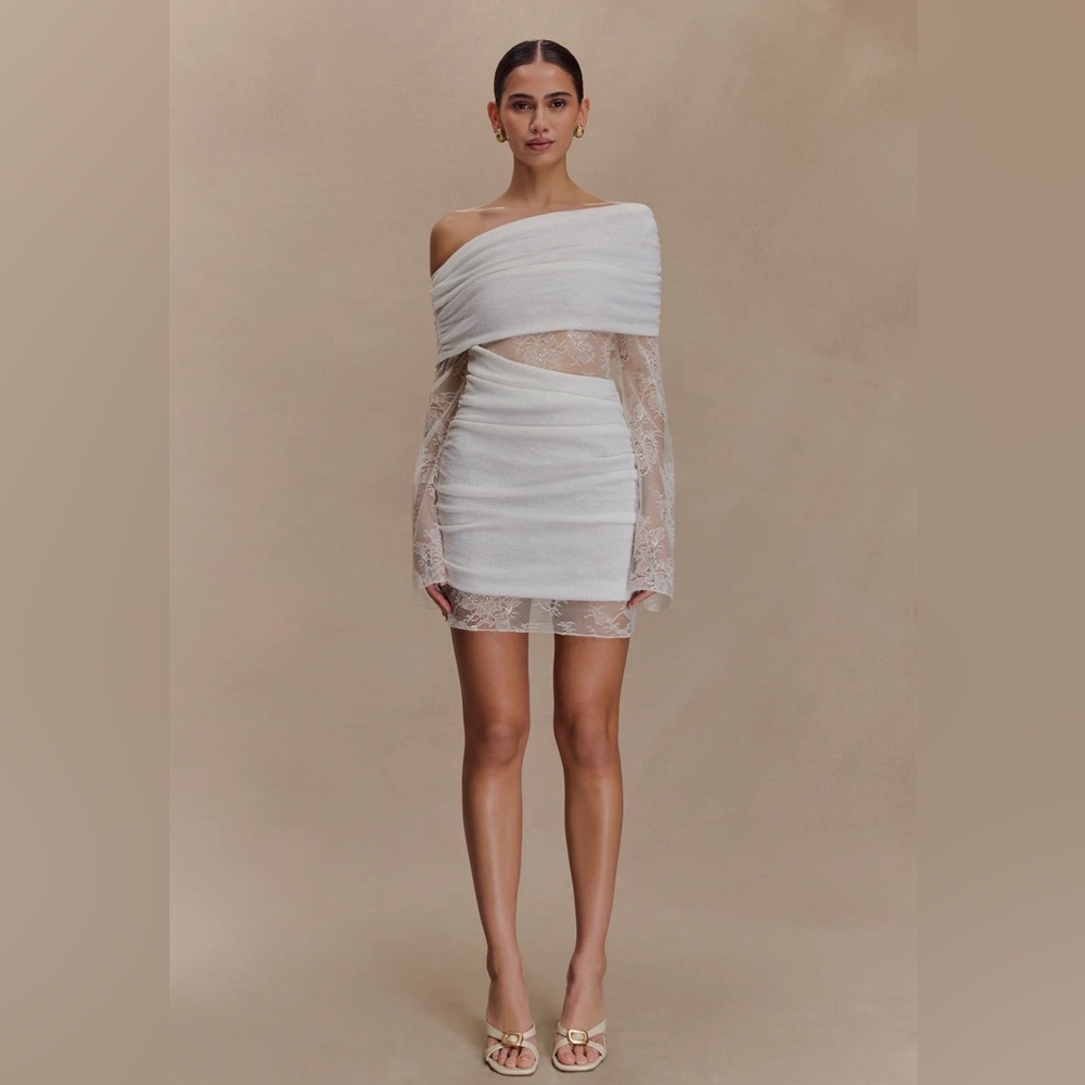 Meshki One Shoulder White Lace Dress